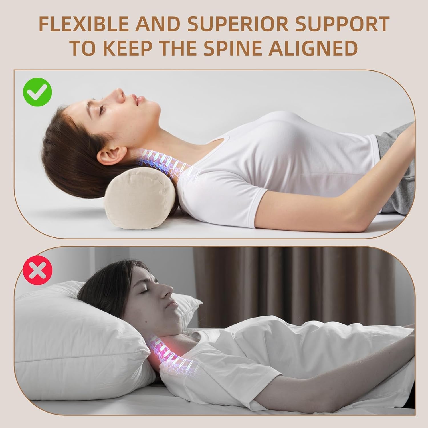 Buckwheat Pillow - Adjustable Buckwheat Neck Pillow(17X6) to Provide Firm Support, Neck Roll Pillows for Side and Back Sleepers, Cylinder Bolster Pillows with Organic Pillowcase