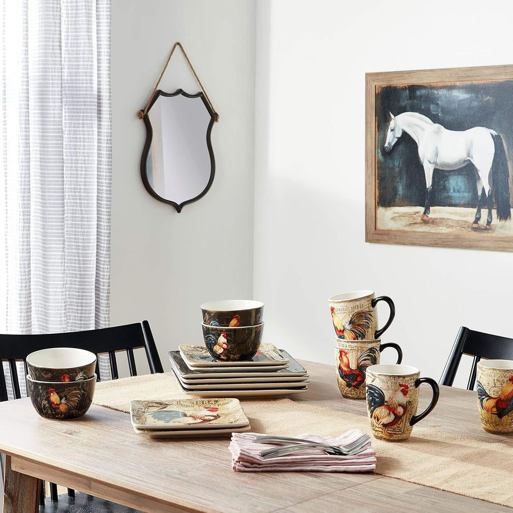 Gilded Rooster 16 Pc Dinnerware Set, Service for 4