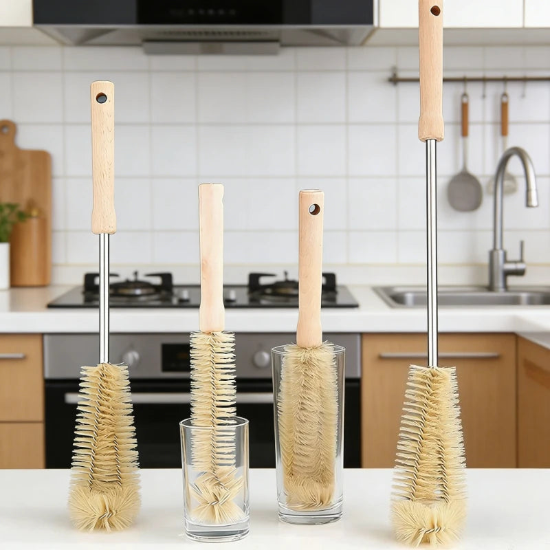 Wooden Bottle Cleaning Brush with Long Handle - Glass Scrubber for Stainless Steel Drink Bottles, Kitchen Tools,Cleaning Tools