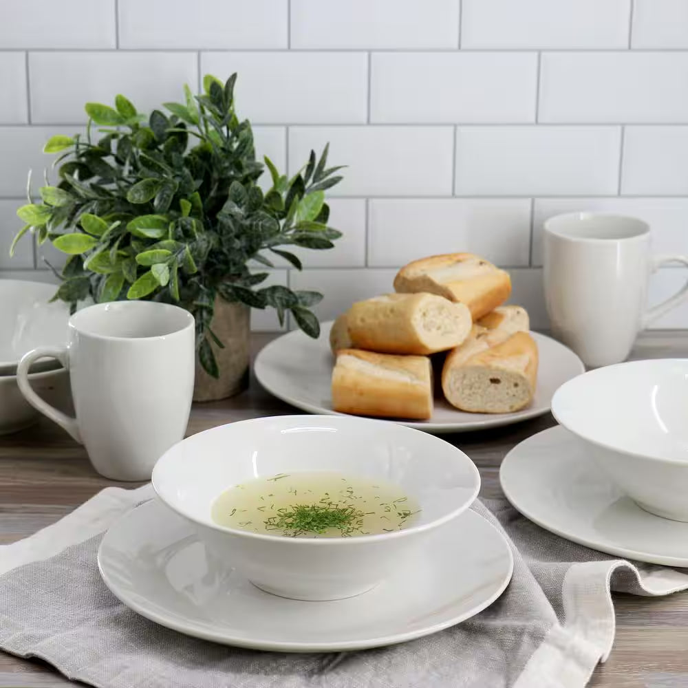 Wintercap 12-Piece White Fine Ceramic Dinnerware Set