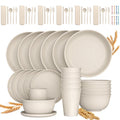 68 Pcs Wheat Straw Dinnerware Sets for 6, Unbreakable Dinnerware Sets, Reusable Wheat Straw Plates and Bowls Sets, Travel Camping Cutlery Set, Dishwasher Microwave Safe Dinnerware, Beige