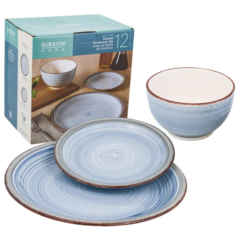142774.12 Holcomb Ceramic Dinnerware Set, Light Blue - 12 Piece