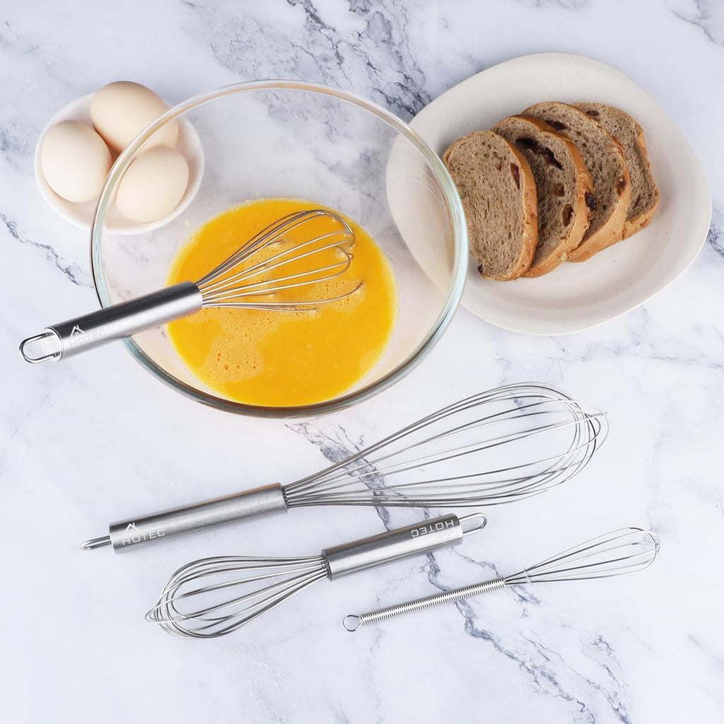 Stainless Steel Whisk Set of 4, Food Grade Balloon Whisk Egg Beater, Thicken Wire Mixing Whisk for Baking, Cooking, Whisking Cream, Sauce, Pancake Batter