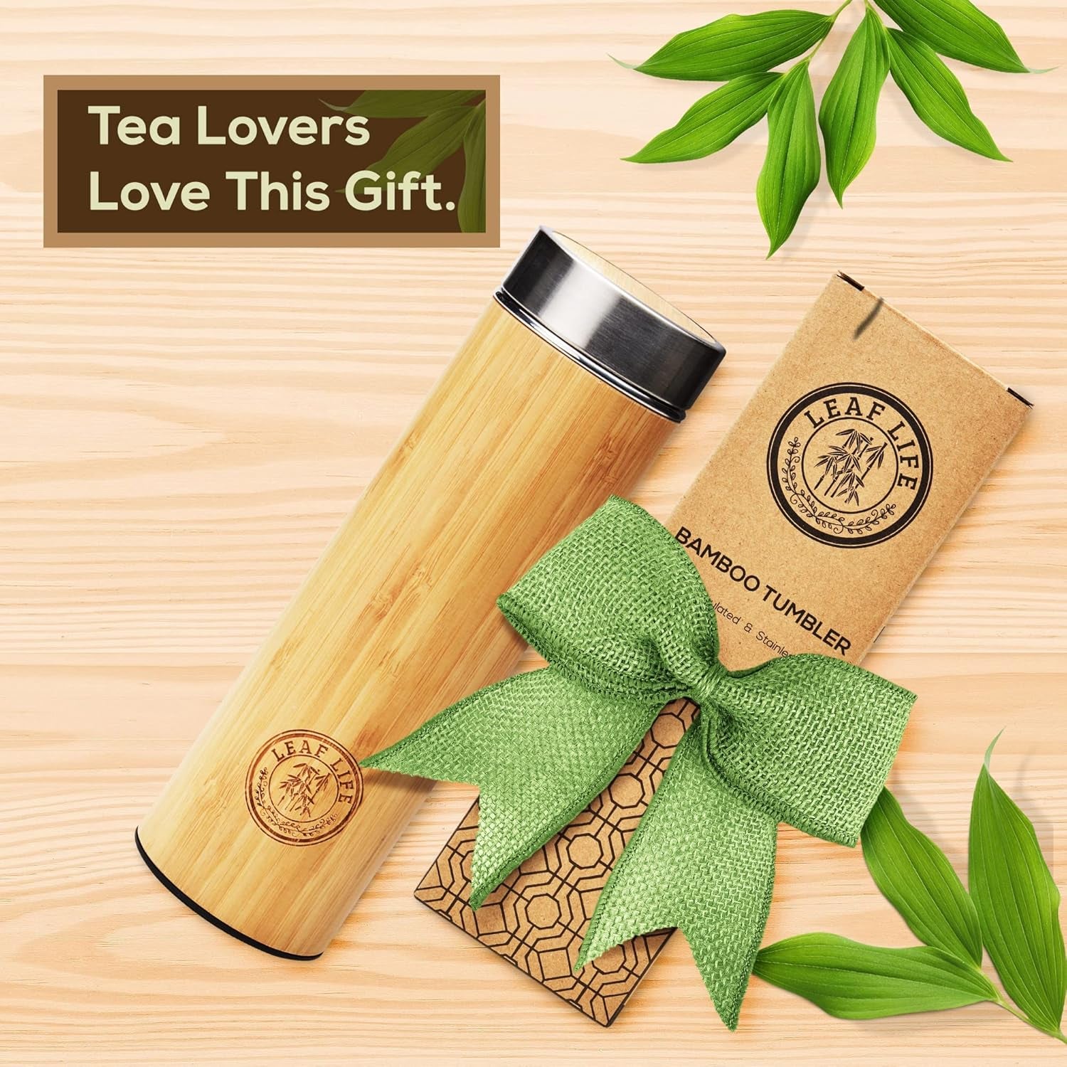 Premium Bamboo Tea Bottle for Loose Tea - Tea Infuser Bottle - Tea Gifts - Insulated Water Bottle/Coffee Tumbler/Tea - Tea Gift Set, Tea Accessories - Tea Tumbler 17Oz