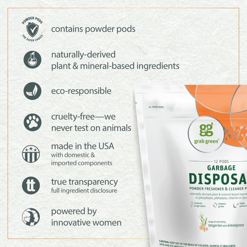 Naturally-Derived, Tangerine with Lemongrass, 12 Pods (4-Pack), Mineral-Based Garbage Disposal Cleaner & Freshener