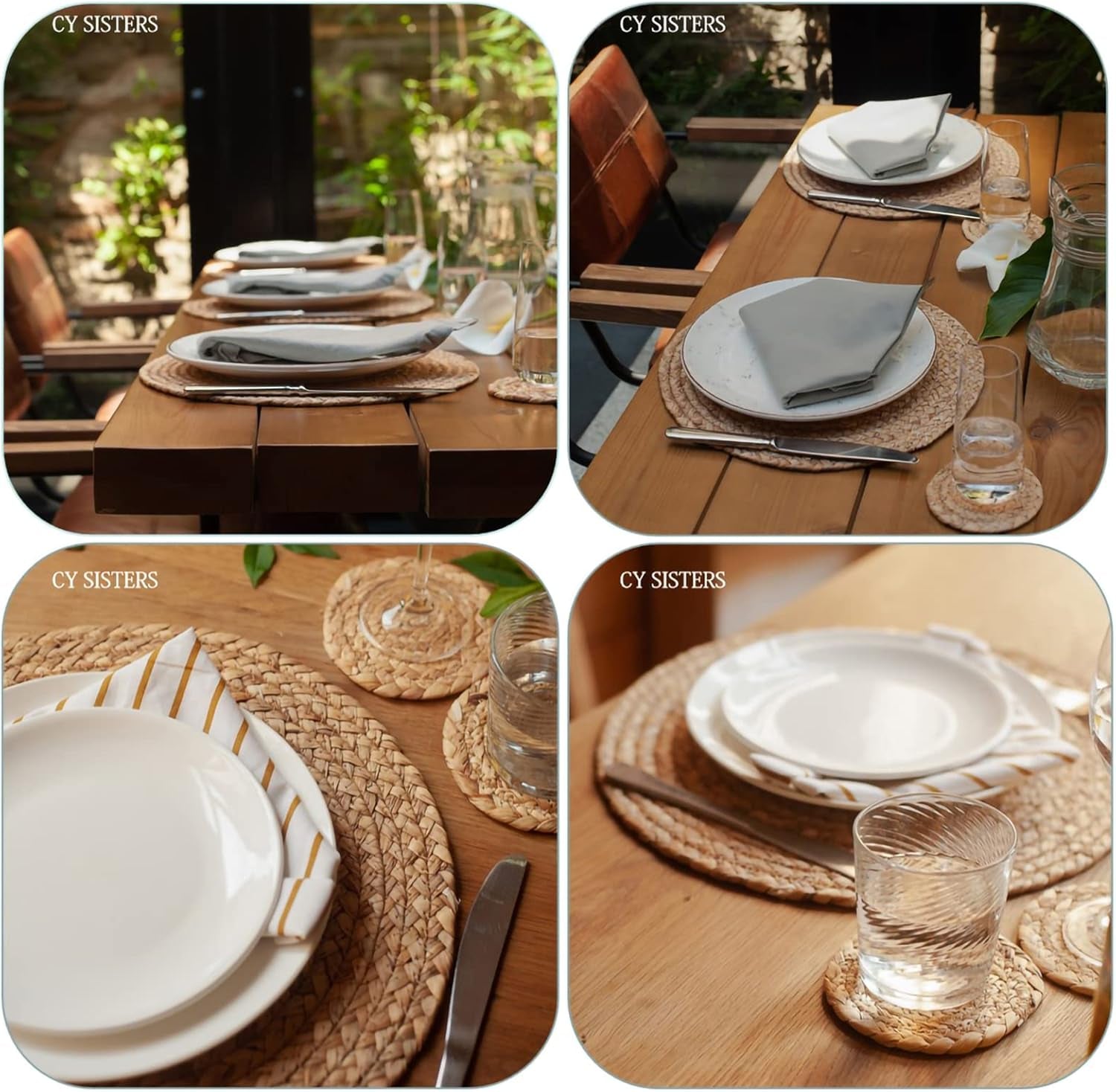 Woven Placemats round Placemats Set of 6, 13.5 Inch Wicker Placemat Circle Rattan Placemats Farmhouse Boho Braided Natural Water Hyacinth Place Mats for Indoor & Outdoor Table Decor
