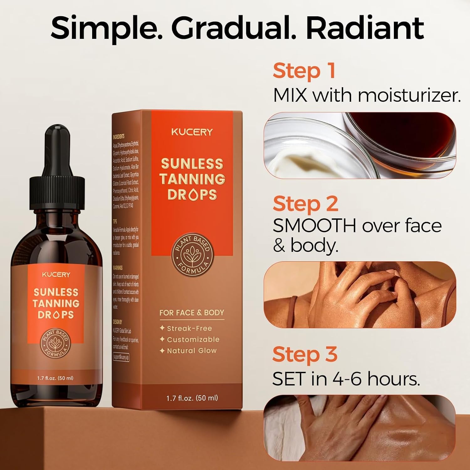 Plant-Based Sunless Tanning Drops for Face & Body | Customizable Streak-Free Bronzing Serum with Natural Botanical Ingredients, Buildable Self-Tan Glow, 1.7 Fl Oz