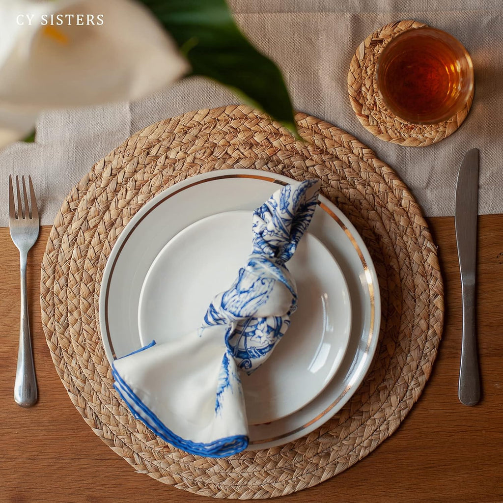 Woven Placemats round Placemats Set of 6, 13.5 Inch Wicker Placemat Circle Rattan Placemats Farmhouse Boho Braided Natural Water Hyacinth Place Mats for Indoor & Outdoor Table Decor