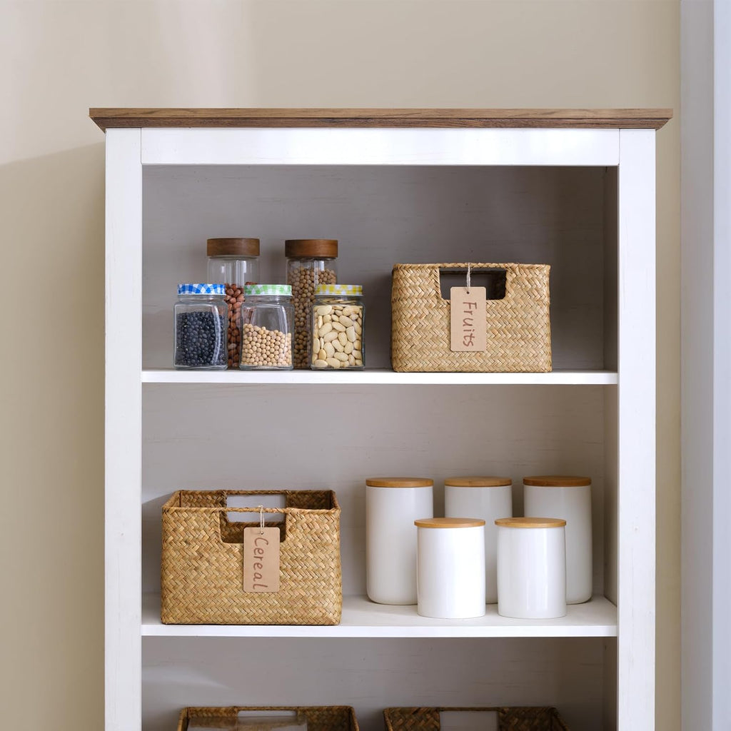 Woven Seagrass & Iron Wire Storage Baskets Set of 3 with Lids 4 Pack - Brown