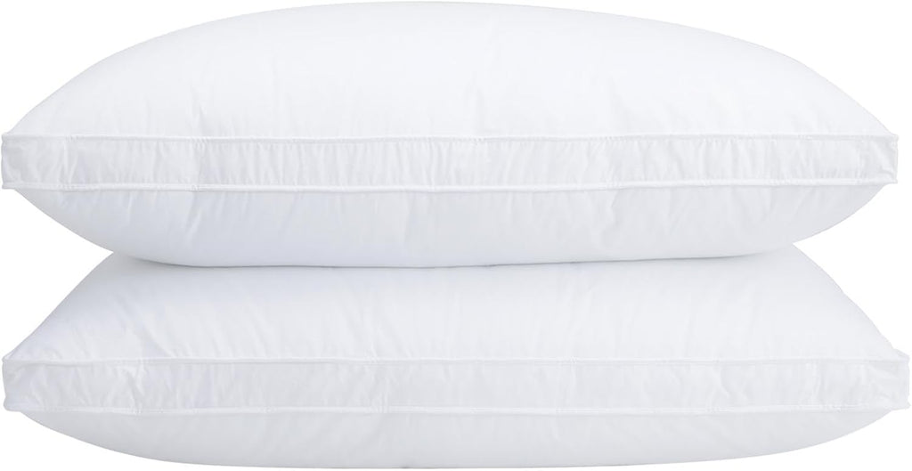 Queen Size Goose down Pillows Set of 2 - Hypoallergenic Bed Pillows 500 Fill Power with 100% Cotton Cover, Medium Firm Support