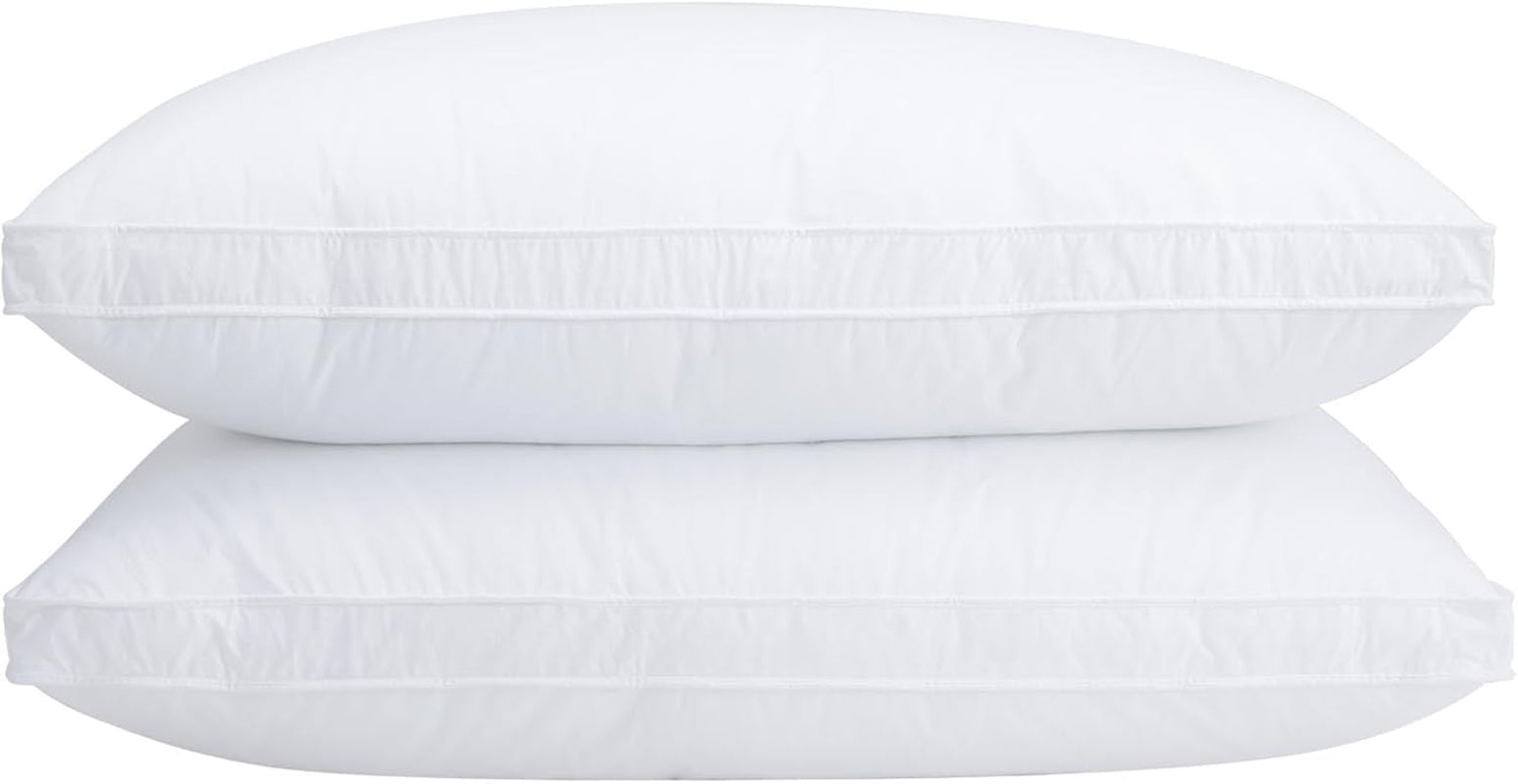 Queen Size Goose down Pillows Set of 2 - Hypoallergenic Bed Pillows 500 Fill Power with 100% Cotton Cover, Medium Firm Support