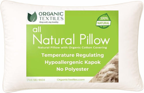 100% Organic Kapok Pillow with Natural Organic Cotton Removable Cover, Machine Washable Ventilated Cover, Organic Fill (Queen - 31"X20")