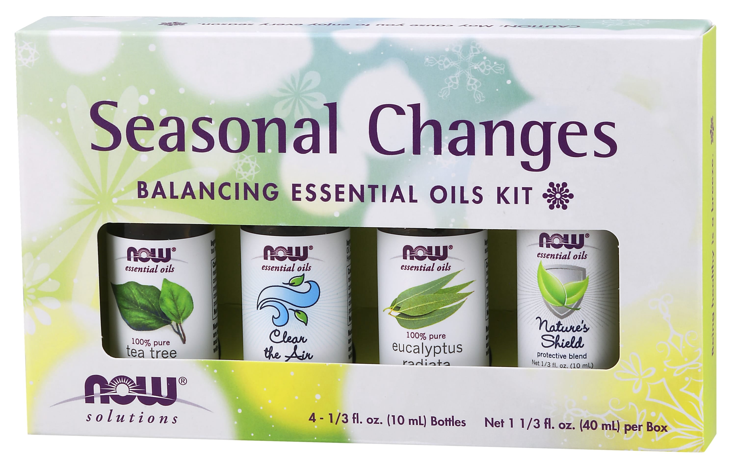 Essential Oils, Seasonal Changes Balancing Aromatherapy Kit, 4X10Ml Including Tea Tree, Eucalyptus Radiata, Clear the Air and Nature’S Shield Oil Blend with Child Resistant Caps