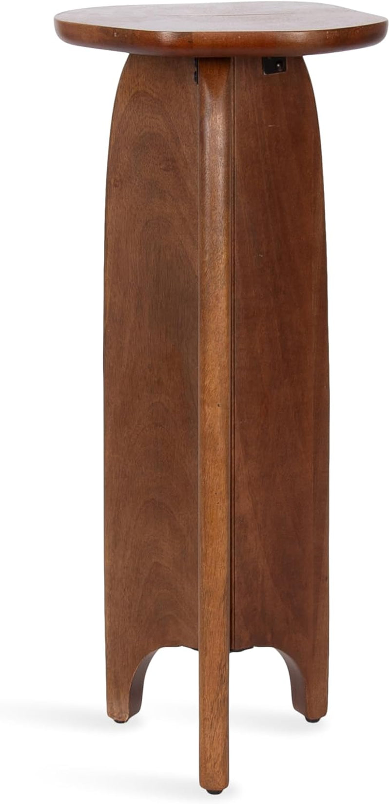 Kanna Modern Pieced Mango Wood round Drink Table, 11 X 11 X 24, Walnut Brown, Mid-Century Scalloped Wooden Mini Side Table for Use as Indoor Plant Stand or Living Room Decor Accent
