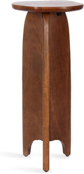 Kanna Modern Pieced Mango Wood round Drink Table, 11 X 11 X 24, Walnut Brown, Mid-Century Scalloped Wooden Mini Side Table for Use as Indoor Plant Stand or Living Room Decor Accent