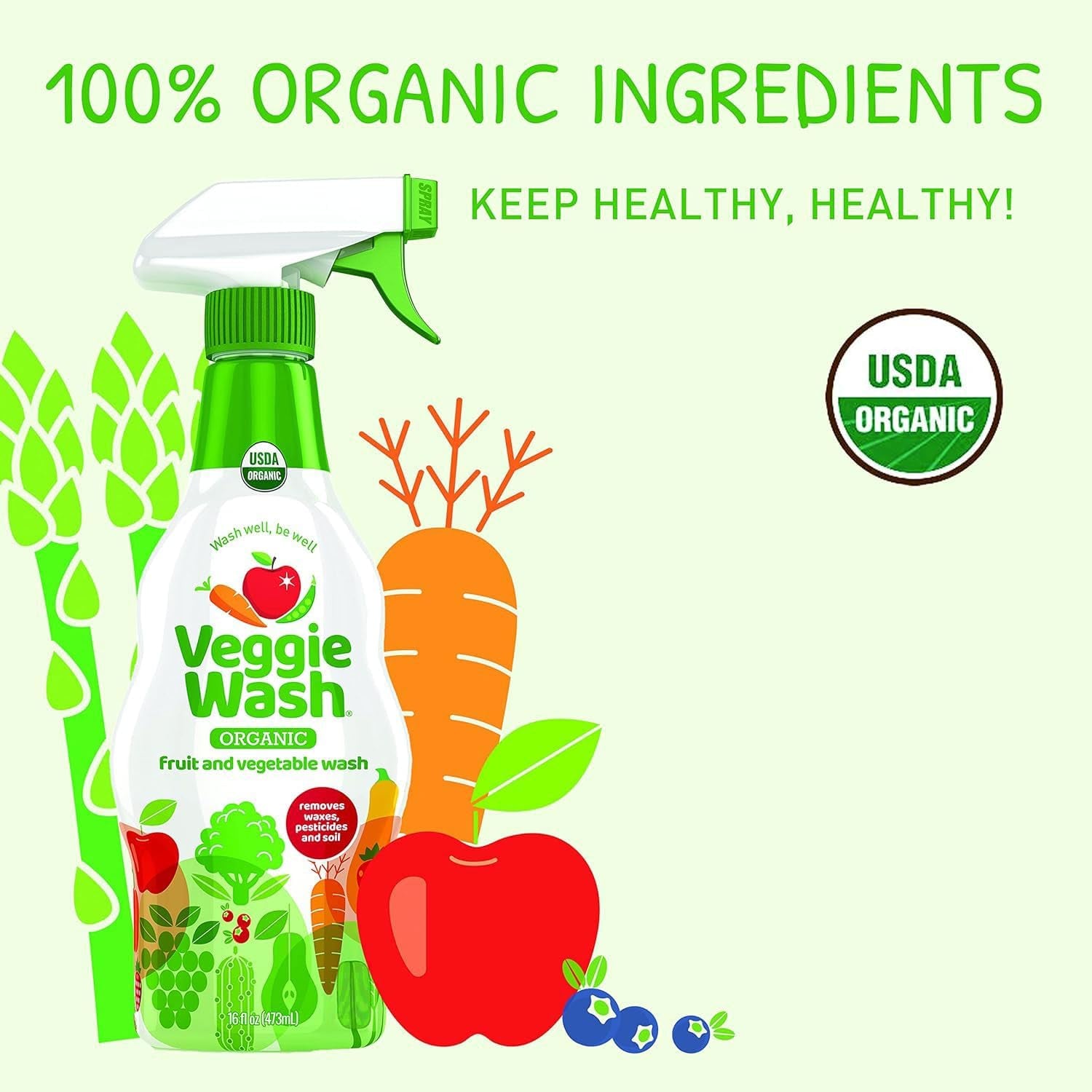 Organic Fruit and Vegetable Wash, Certified Organic, Ideal for Cleaning Produce, 16 Fluid Ounce, Pack of 3 (Packaging May Vary)