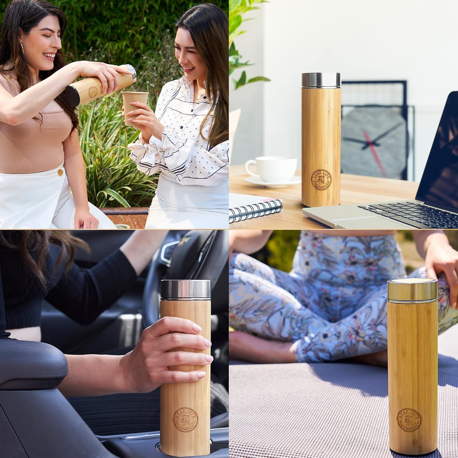 Premium Bamboo Tea Bottle for Loose Tea - Tea Infuser Bottle - Tea Gifts - Insulated Water Bottle/Coffee Tumbler/Tea - Tea Gift Set, Tea Accessories - Tea Tumbler 17Oz