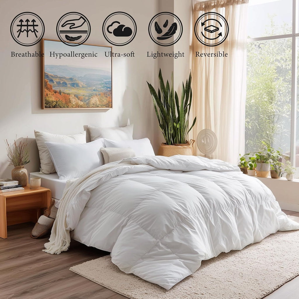 Goose down Feather Bedding Set Queen Size - Comforter and 2 Pillows