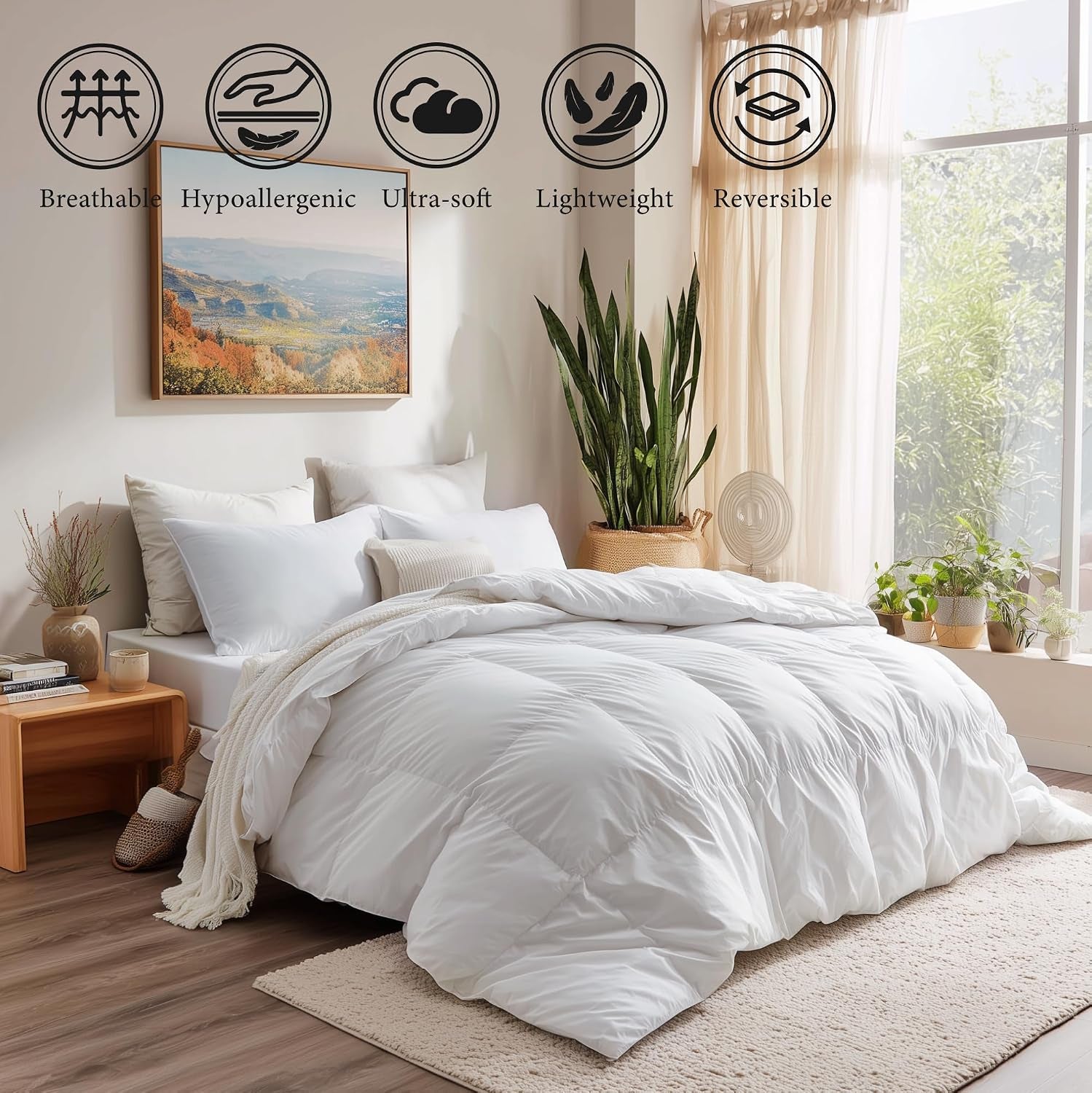 Goose down Feather Bedding Set Queen Size - Comforter and 2 Pillows