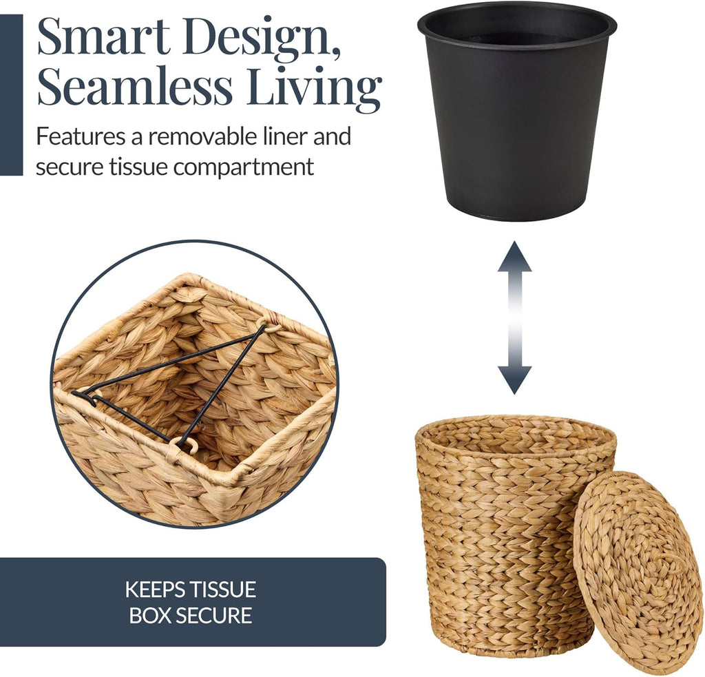Best Choice Products 6PC Bathroom Accessories Set, Vanity Trays, Qtip Canister, Square Tissue Box Cover, Small Wicker Trash Can, Toilet Paper Basket, Storage Organizer, Water Hyacinth - Natural