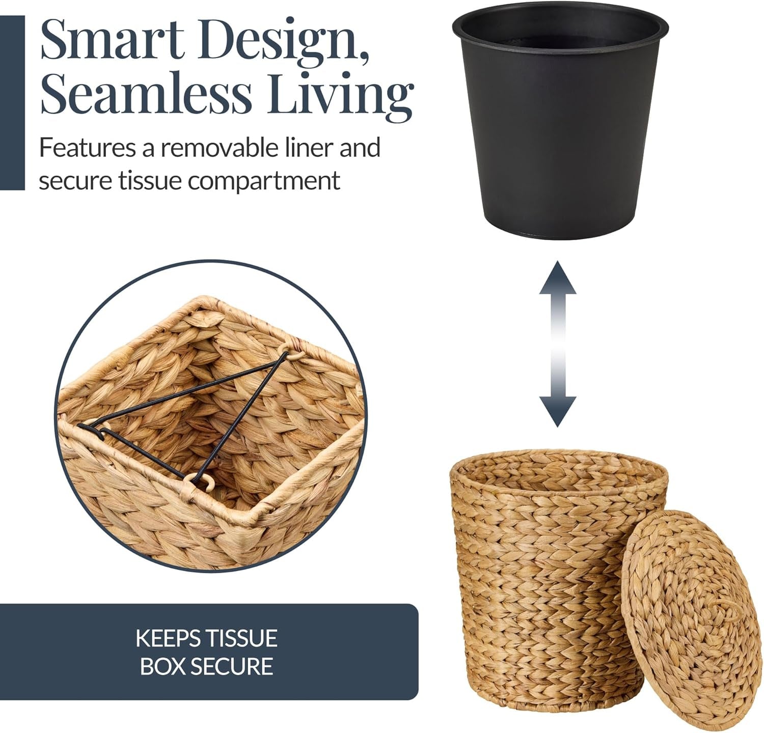 Best Choice Products 6PC Bathroom Accessories Set, Vanity Trays, Qtip Canister, Square Tissue Box Cover, Small Wicker Trash Can, Toilet Paper Basket, Storage Organizer, Water Hyacinth - Natural