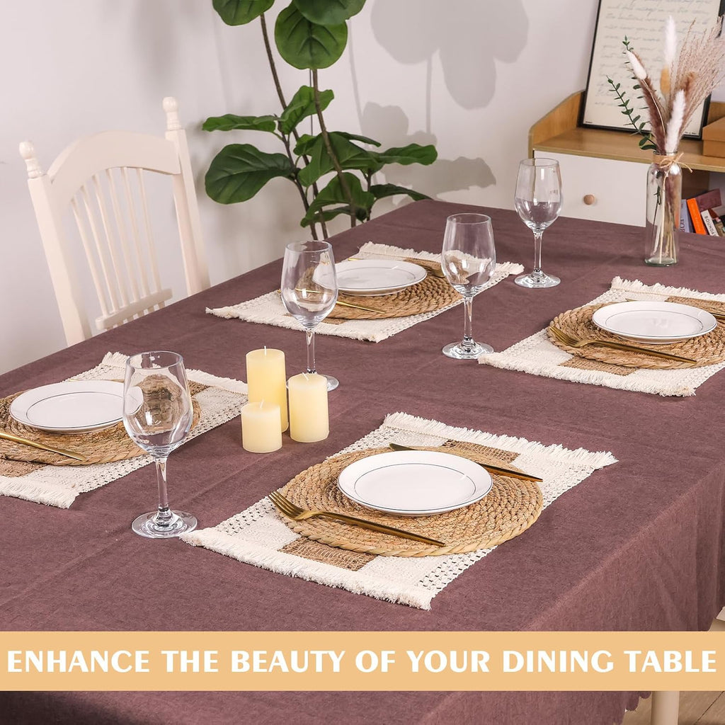 12 Pcs Handmade Boho Placemats Set of 6 Table Mats for Kitchen Dining Table Farmhouse Centerpiece Decor Natural Cotton Burlap and Water Straw Woven Combination Place Mats