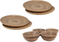 8-Piece Handcrafted Bamboo Plate & Bowl Set, Four 12” Serving Plates and Four 8” Bowls, Spun Bamboo Dinnerware for Everyday Meals, Entertaining & Home Décor (Black)