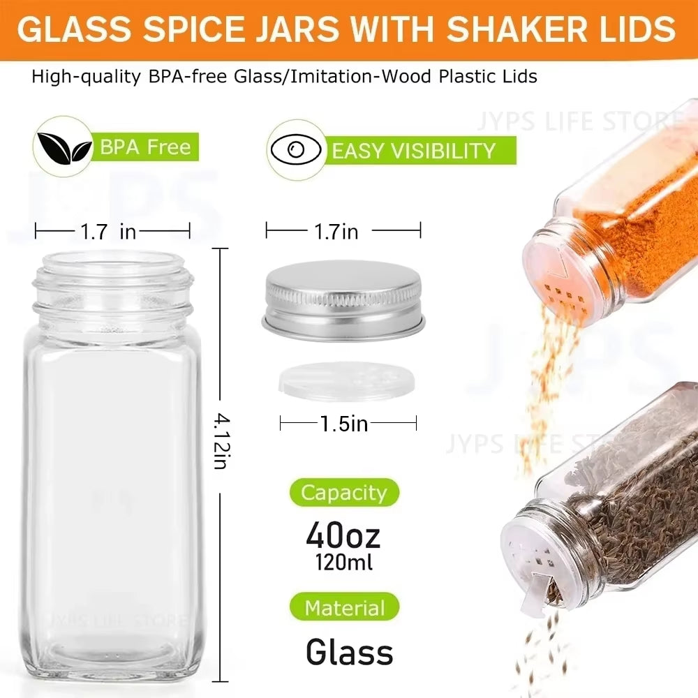 12Pcs Glass Spice Jars with Metal Lids Salt Pepper Shaker Spice Seasoning Containers Spice Organizer Kitchen Spice Jar Set 120ML