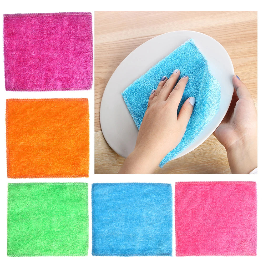 1PC Anti-Grease Dish Cloth Bamboo Fiber Washing Towel Scouring Pad Magic Cleaning Rags Kitchen Household Supplies Cleaning Tools