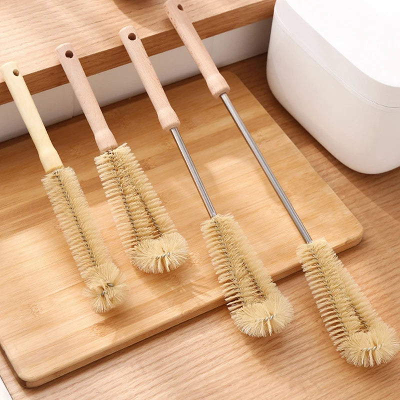 Wooden Bottle Cleaning Brush with Long Handle - Glass Scrubber for Stainless Steel Drink Bottles, Kitchen Tools,Cleaning Tools