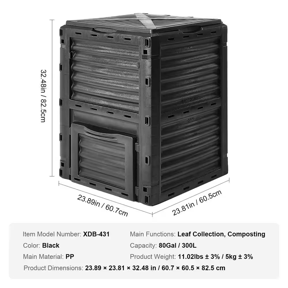 80 Gal. Garden Compost Bin, Large Capacity Outdoor Composter, Bpa-Free with Top Lid and Bottom Door, Easy Assembly