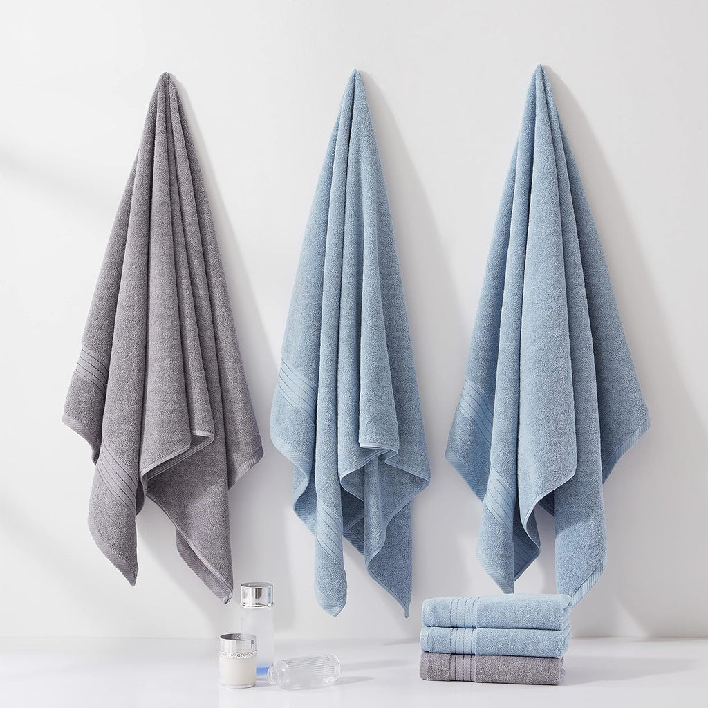 Light Blue Towel Sets for Bathroom 6Pcs, Turkish Cotton Bath Towel Set Soft Highly Absorbent and Durable 650 GSM Luxury Bathroom Sets with 2 Bath Towels, 2 Hand Towels, 2 Washclothes