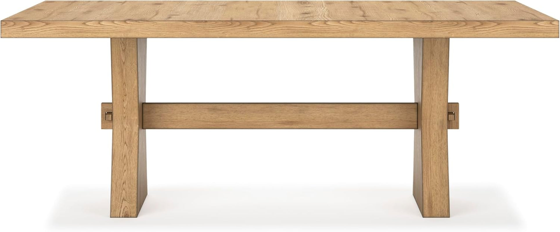 Signature Design by Ashley Galliden Farmhouse Dining Table with Extra-Thick Tabletop and Trestle Base, Light Brown