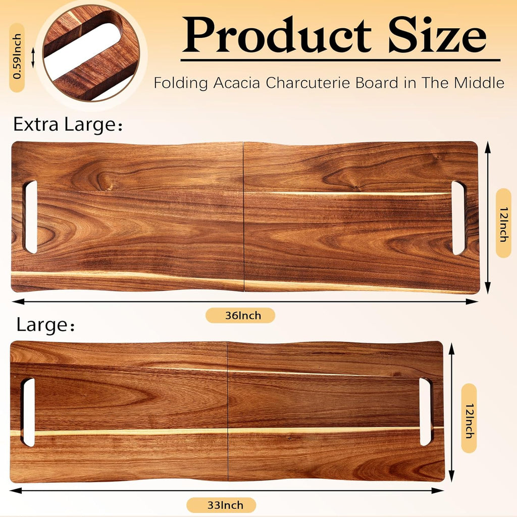 Acacia Large Charcuterie Board, Wood Charcuterie Boards with Handles Foldable Travel 33 X 12 Inch Cheese Boards Serving Board with Food Meat Party Appetizers (Large, Rectangular)