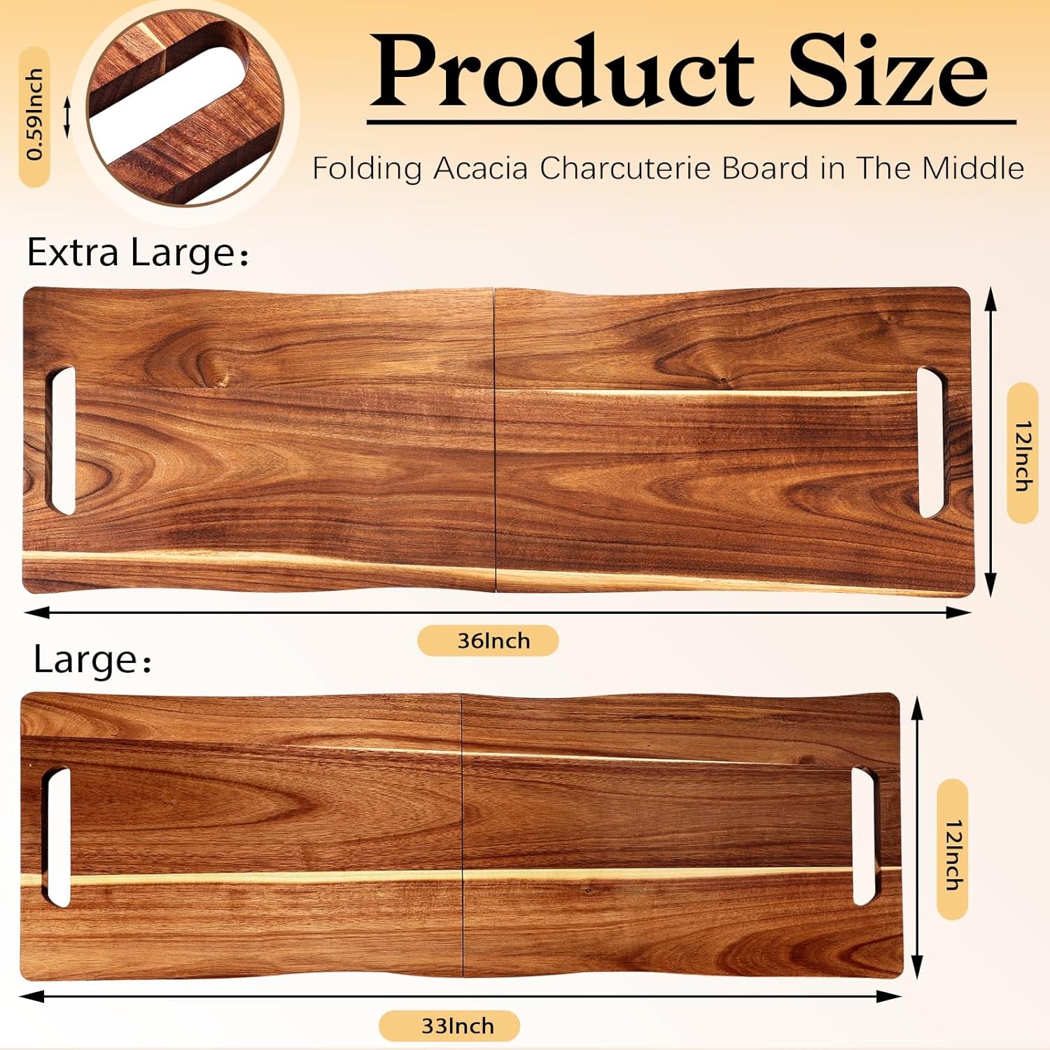 Acacia Large Charcuterie Board, Wood Charcuterie Boards with Handles Foldable Travel 33 X 12 Inch Cheese Boards Serving Board with Food Meat Party Appetizers (Large, Rectangular)