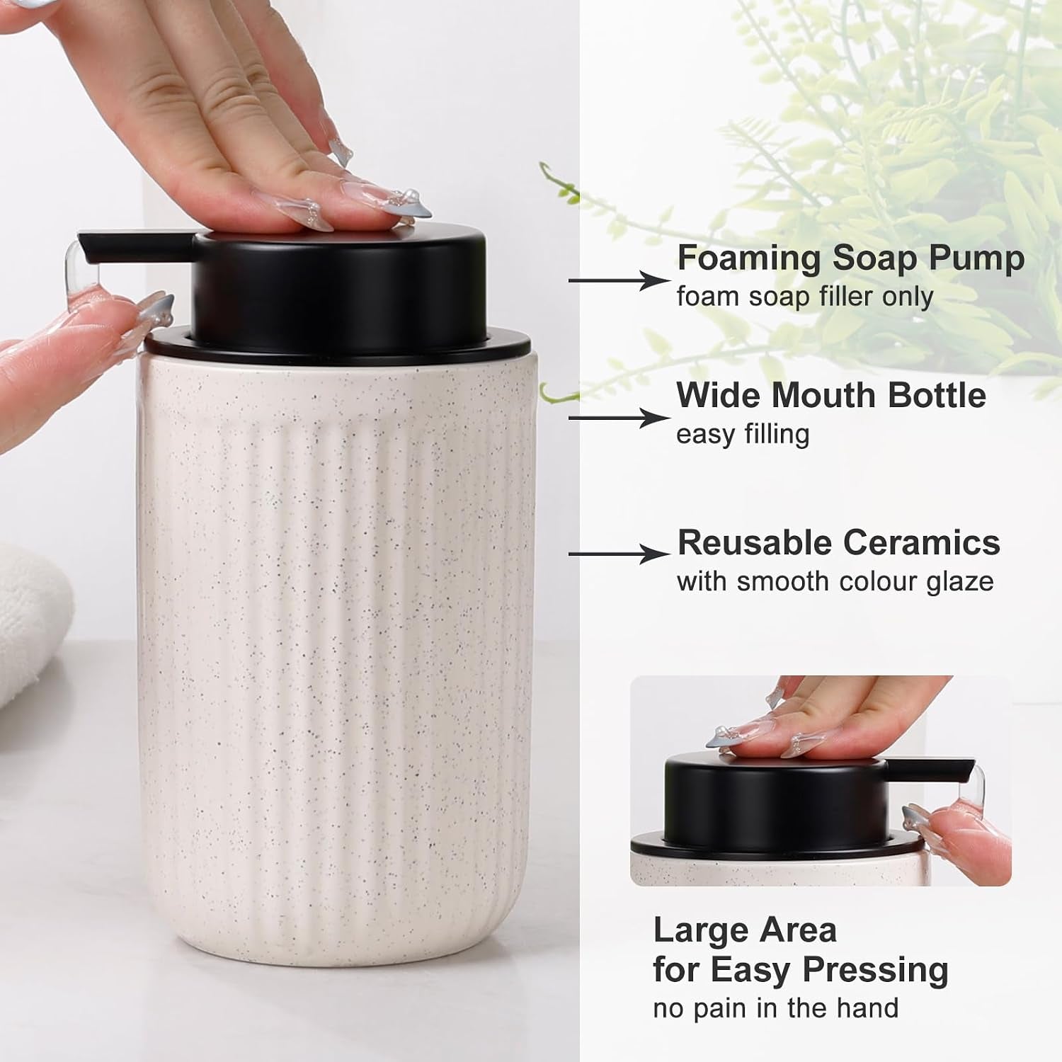 Ceramic Bathroom Accessories Set - Bathroom Counter Soap Set Beige Bathroom Decor Sets Accessories Bathroom Lotion Soap Dispenser and Toothbrush Holder Set, Soap Dish, Apothecary Jars