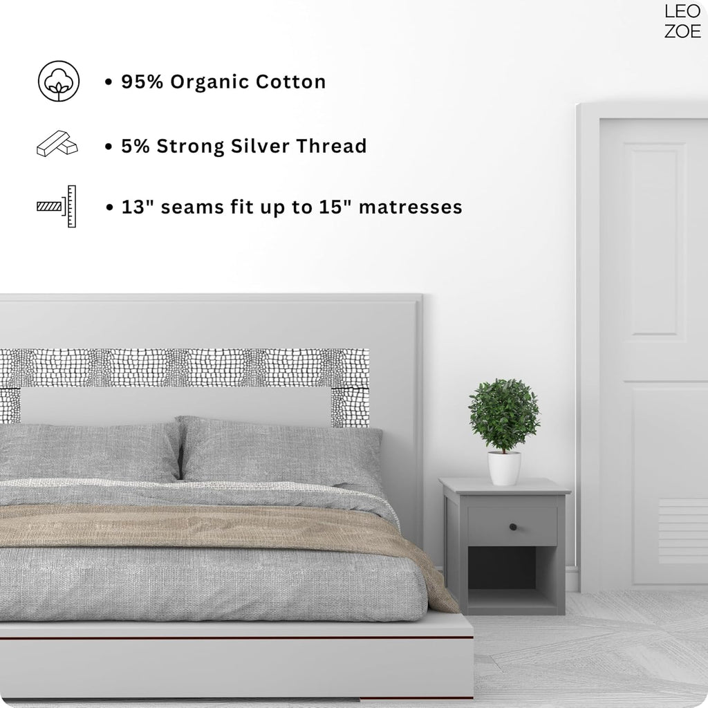 Premium Fitted Grounding Sheet - Gray, Queen (60"X80"), 95% Organic Cotton, 5% Silver Thread, 15' Upgraded Earthing Cord, for Better Sleep & Wellness with Holistic Alignment