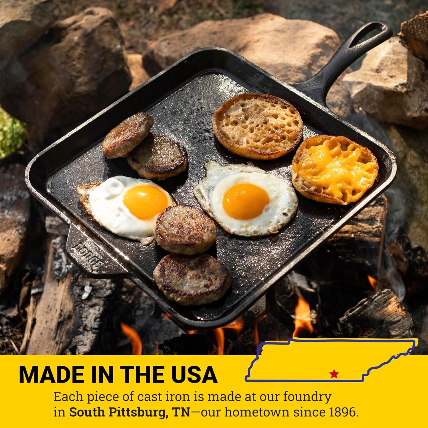 Seasoned Cast Iron Square Griddle - 11 Inches - Durable Pan - Cast Iron Cookware for Pancakes, Eggs, Bacon & Grilling Favorites