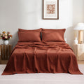 100% Organic Linen Sheets Set Twin XL Size,Stone Washed French Natural Flax Bedding 3PCS(1 Pillowcase,1 Fitted Sheet,1 Flat Sheet) GOTS Certified,Ultra Soft Bedding Set,Burgundy
