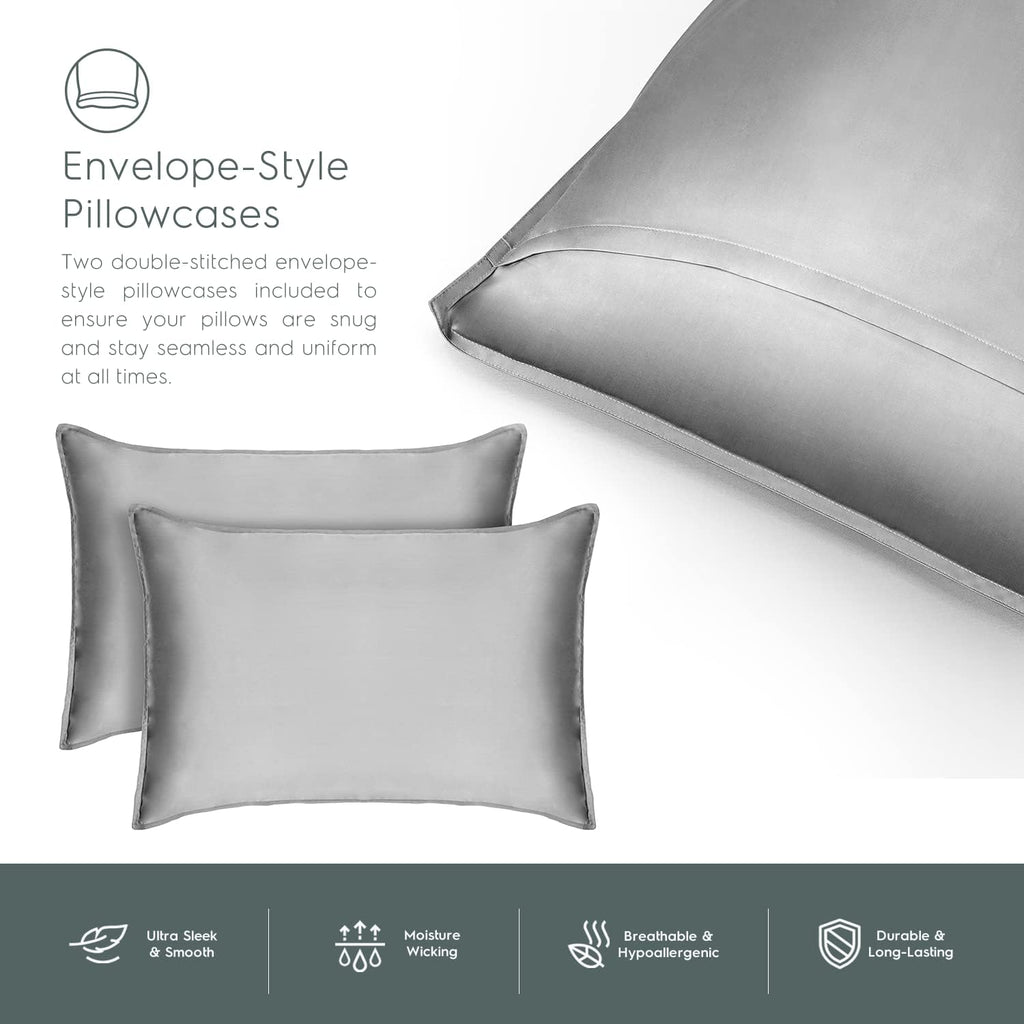 Eucalyptus Sheets Queen Size Bed Sheets - 100% Organic Eucalyptus, 400TC Eucalyptus Bed Sheets, 4 Piece Set, 17” Deep Pockets, Silk Feel, Cooling, Double Stitched (Space Grey)