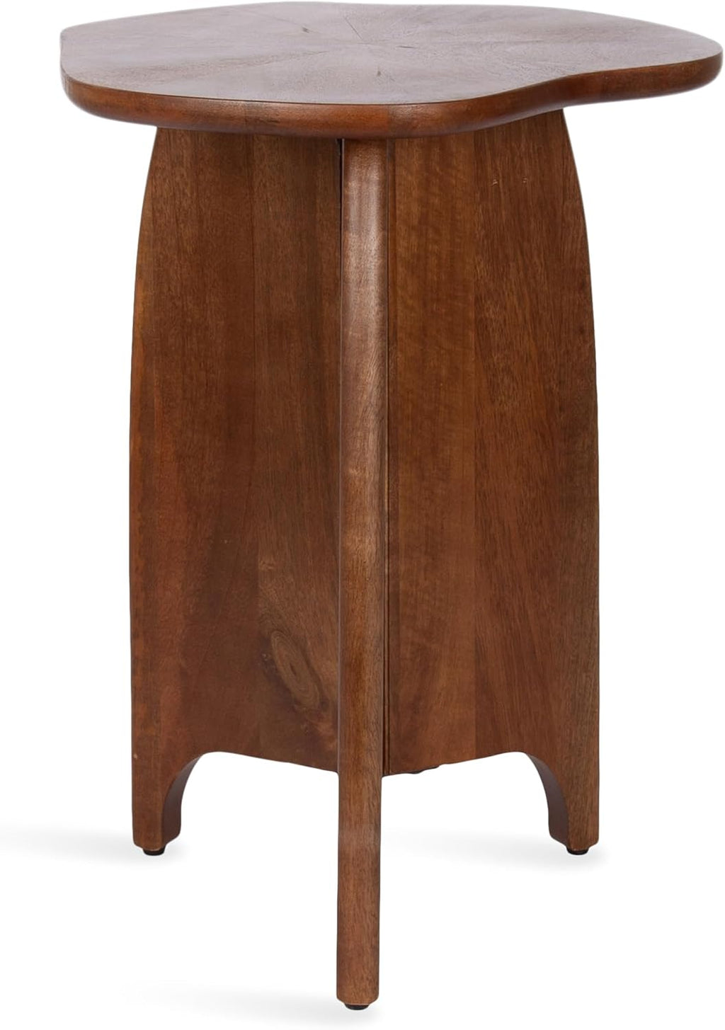 Kanna Modern Wavy Pieced Mango Wood round Side Table, 16 X 16 X 21, Walnut Brown, Mid-Century Scalloped Wooden End Table for Bedroom Nightstand or Living Room Plant Stand Indoors