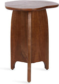 Kanna Modern Wavy Pieced Mango Wood round Side Table, 16 X 16 X 21, Walnut Brown, Mid-Century Scalloped Wooden End Table for Bedroom Nightstand or Living Room Plant Stand Indoors