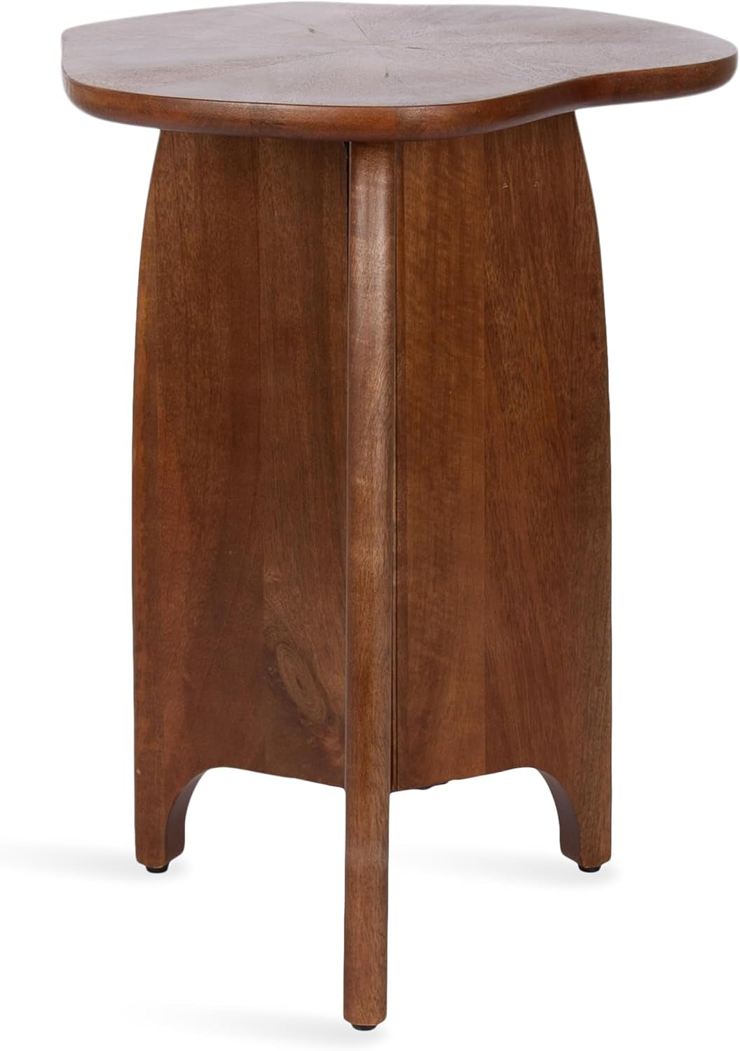 Kanna Modern Wavy Pieced Mango Wood round Side Table, 16 X 16 X 21, Walnut Brown, Mid-Century Scalloped Wooden End Table for Bedroom Nightstand or Living Room Plant Stand Indoors