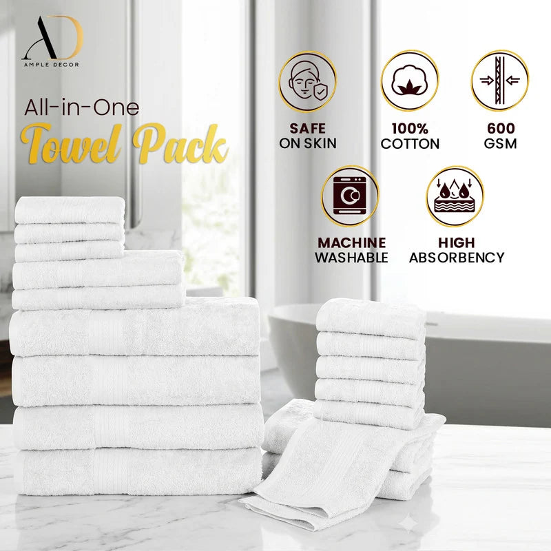 Luxurious Ultra Soft Plush Thick Cotton Towel Sets - Set of 18