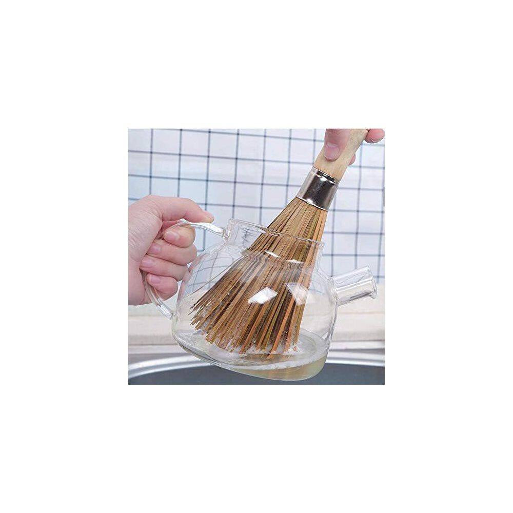 2-Pack Traditional Natural Bamboo Wok Cleaning Brushes, Dishwashing Kitchen Tools