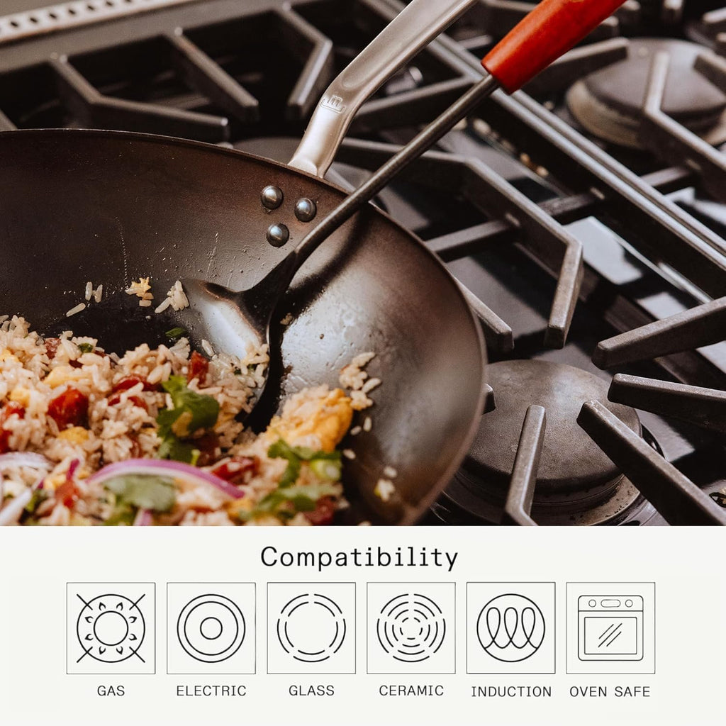 Made in Cookware - 13" Seasoned Carbon Steel Wok - Professional Cookware - Crafted in Sweden - Induction Compatible