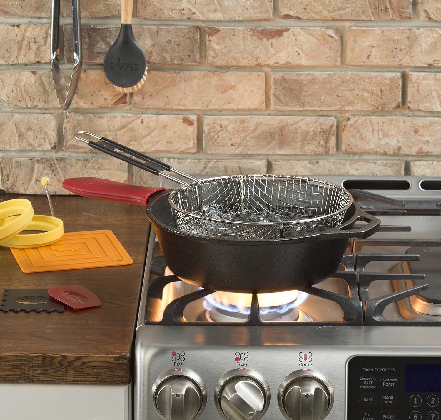 5 Quart Pre-Seasoned Cast Iron Deep Skillet - Signature Teardrop Handle & Assist Handle - Use in the Oven, on the Stove or Grill, or over a Campfire - Black | Camping-Cooking-Utensils