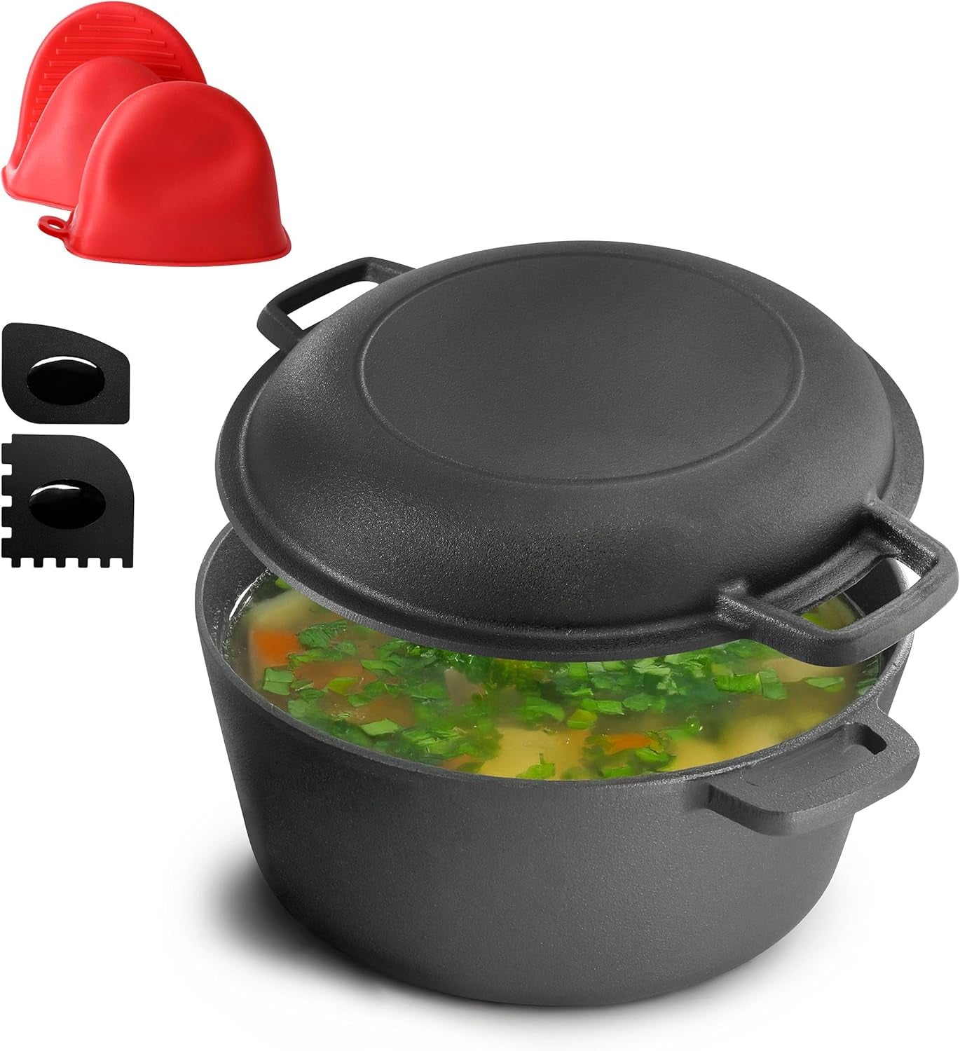 5 Quart Pre-Seasoned 2-In-1 Cast Iron Dutch Oven and Skillet
