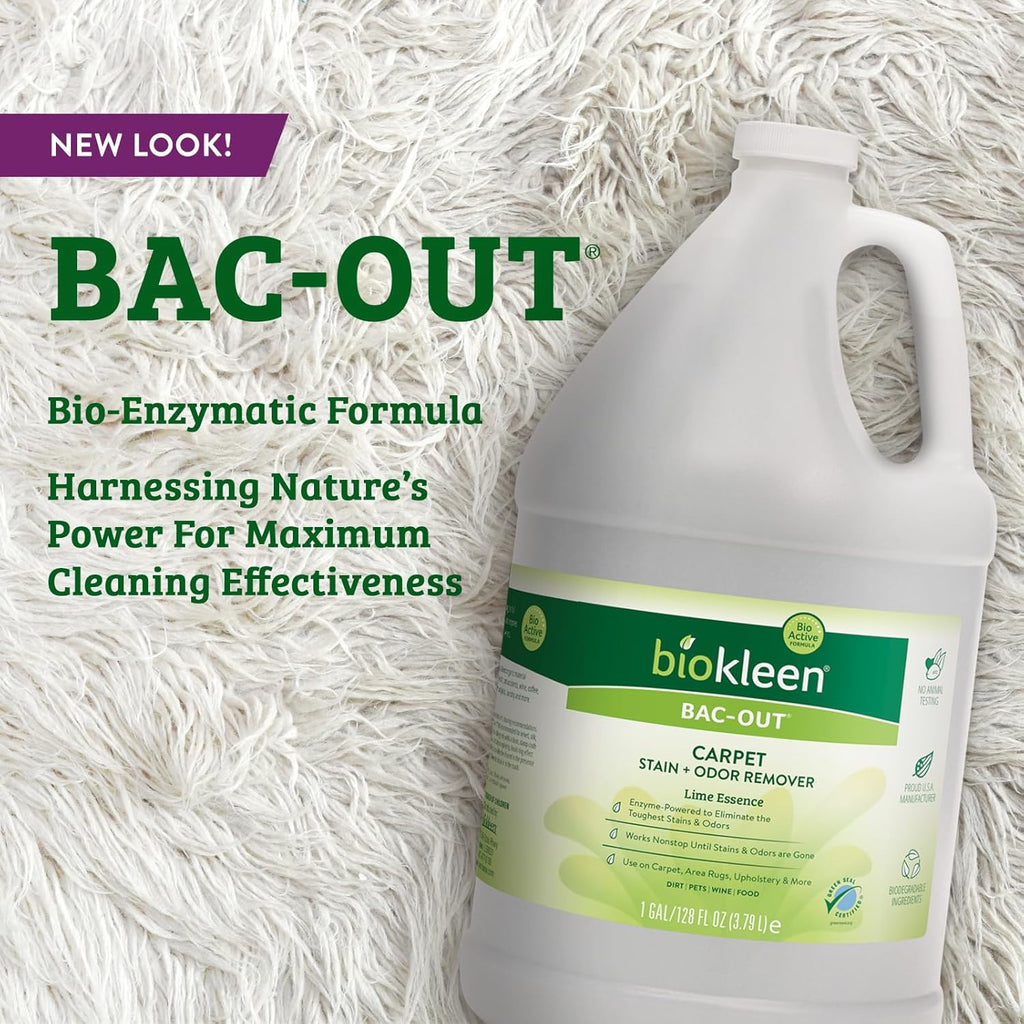 Bac-Out Carpet Stain Remover Enzymatic, Destroys Stains & Odors Safely, for Pet Urine, Laundry, Diapers, Wine, Carpets, More, Eco-Friendly, Plant-Based