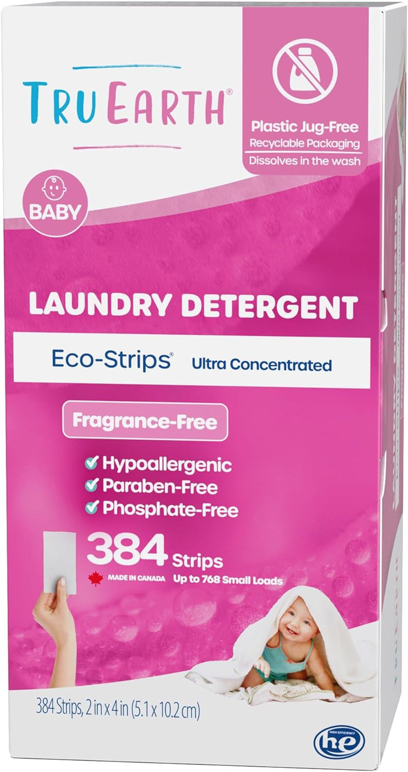 Hypoallergenic Baby Laundry Detergent Sheets/Strips for Sensitive Skin, 384 Count, up to 768 Loads: Fragrance Free Baby Detergent Laundry Newborn, Children